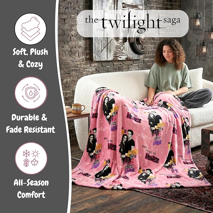 Twilight The Saga Bella & Edward Fluffy Throw 70 in x 50 in – Soft Plush Lightweight Blanket for Couch, Bed & Travel, (Officially Licensed Product) by Franco