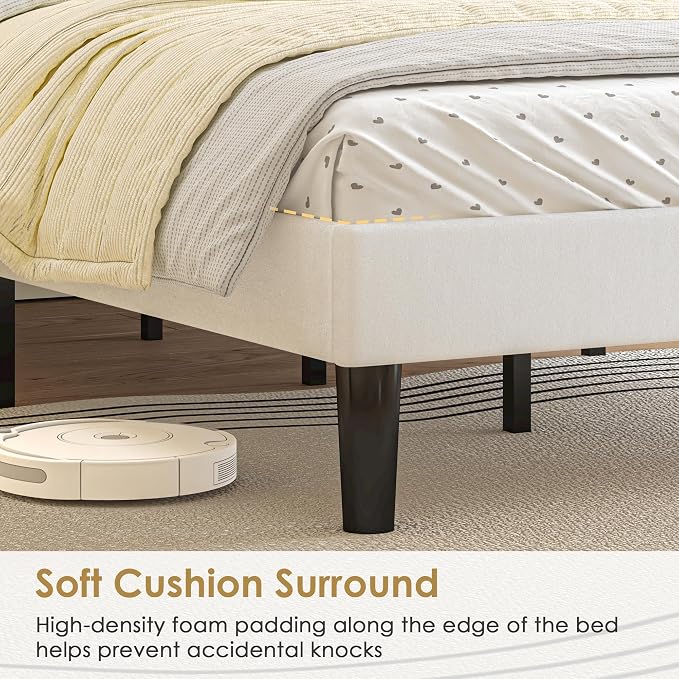 VECELO King Bed Frame with Rivet-Tufted Headboard & Footboard, Upholstered Platform Bed with Wood Slats Support, No Box Spring Needed, Noise-Free, Easy Assembly, White