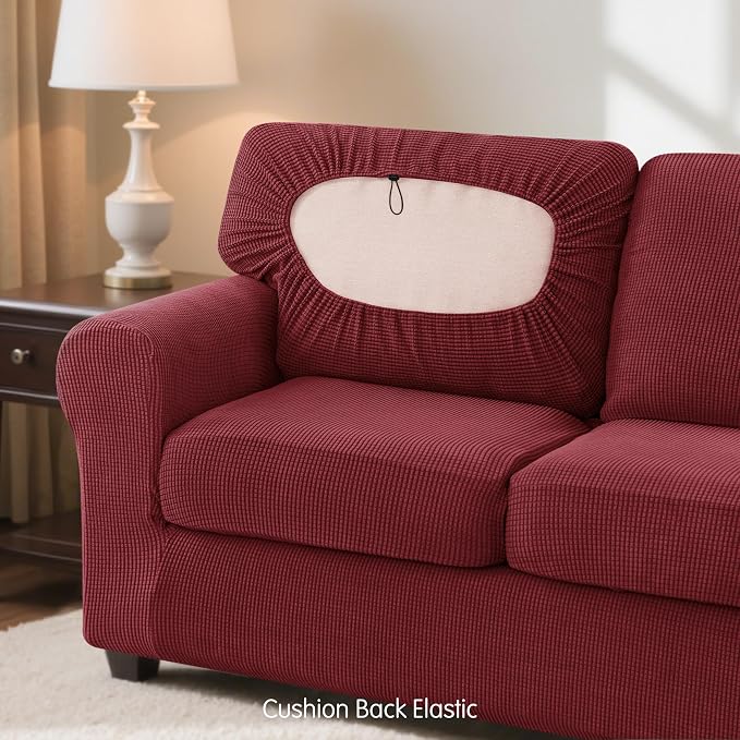 SUBRTEX 5 Pieces Stretch Sofa Slipcover Sets Couch Cover Sets Backrest Cushion Covers Furniture Protector Collection Set for Oversize Sofa Loveseat Chair Slip Covers(Medium, Wine)