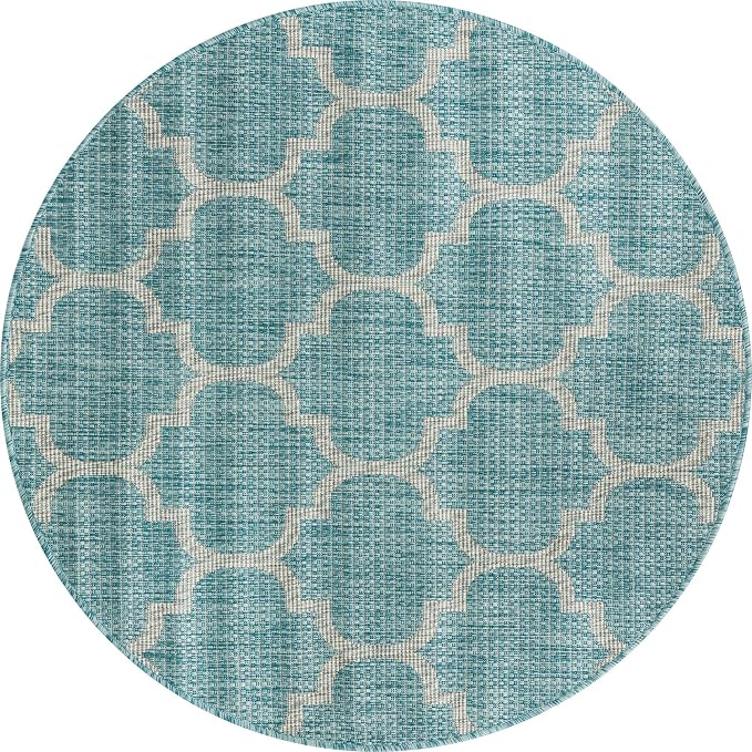 Unique Loom Outdoor Trellis Collection Area Rug - Trellis (Round 4' 0" x 4' 0", Aquamarine/ Gray)