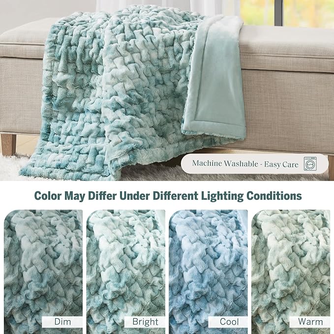 Madison Park Ruched Fur Throw Faux Fur Blanket, 50" x 60", Blue Tie Dye | Luxury, Premium, Soft Cozy Brushed Long Pile, All Season Plush Modern OEKO- TEX Certification Warm For Bed, Couch or Sofa