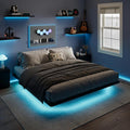 SHA CERLIN King Size Floating Bed Frame with Smart LED Lights, Black | Modern Design Metal Platform Bed with Power Strip, No Box Spring Needed, Noise-Free, Easy Assembly