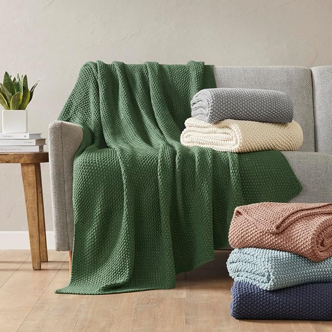 INK+IVY Bree Knit All Season Throw Blanket for Sofa, 50 x 60, Indigo | Ultra Soft, Acrylic, Lightweight, OEKO-TEX Certified