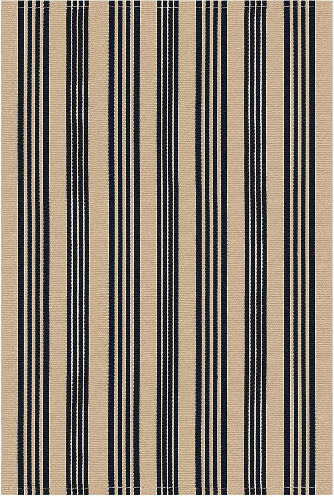 IOHOUZE Black and Tan Striped Rug 4'x6' Front Door Rugs Outdoor, Washable Area Rug for Double Front Porch, Large Patio Rug Outdoor Indoor, Doormat for Entryway Porch Entrance