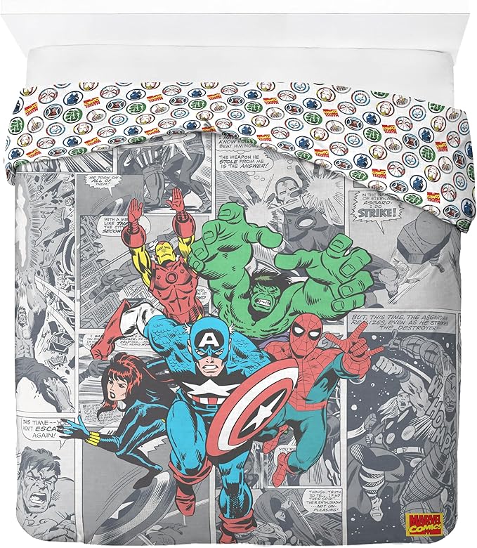 Jay Franco Kids Duvet Cover Set – 3 Piece Super Soft Bedding with Sham Pillowcase, Cover ONLY Comforter Not Included, Grey - Marvel Comics, Full
