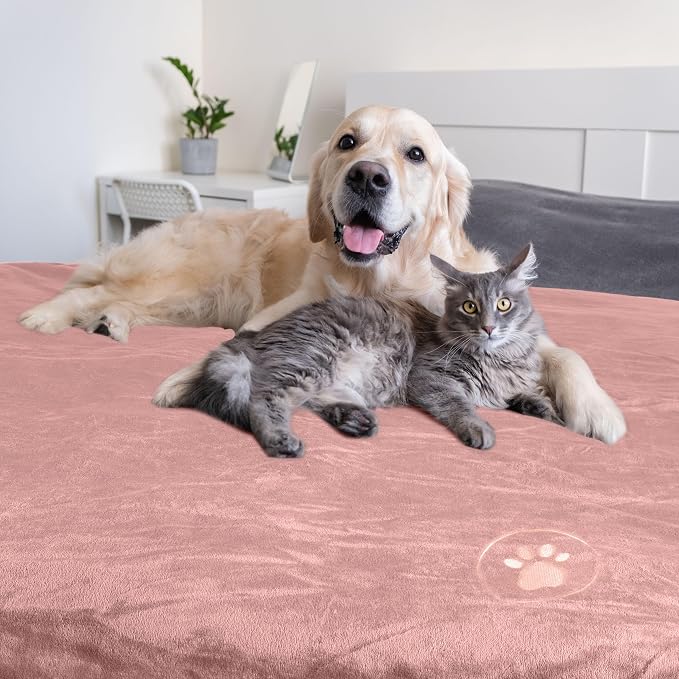 Waterproof Pet Blanket - 50x60-Inch Reversible Sherpa Fleece Throw Protects Couches, Cars, and Beds from Spills, Stains, and Fur by PETMAKER (Pink)
