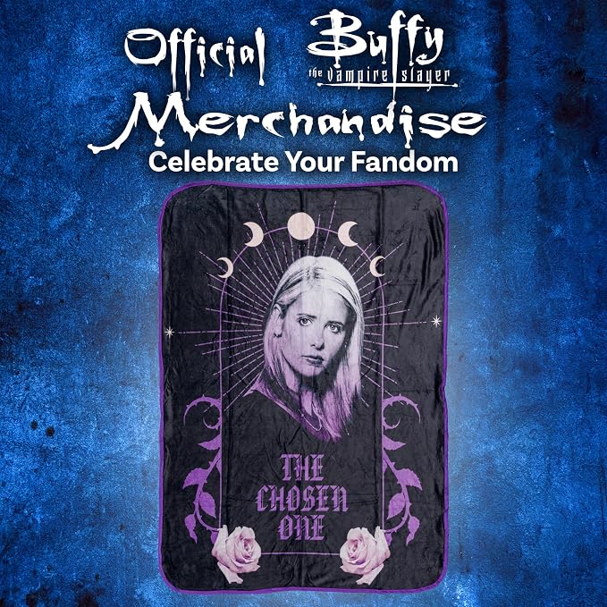 Silver Buffalo Buffy the Vampire Slayer Moon, Fleece Throw Blanket, 45x60in | The Chosen One, Phases, Soft and Cozy, 180 GSM