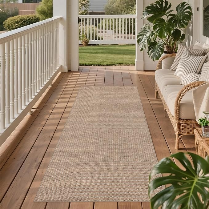 Non-Slip Jute Rug for Entryway: 2x6 Outdoor Mat - Beige Stripes | Safe Walking for Family All Day and Help with Cutting Slip Falls by 70%