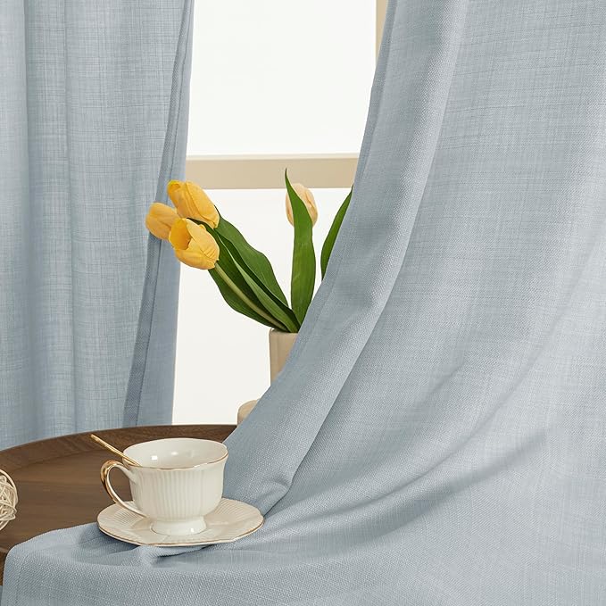 LAMIT Haze Blue Linen Curtains for Bedroom, 84 Inch Faux Linen Textured Light - Image 3