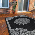 CAMILSON Outdoor Rug, 6x9 Medallion Black White Modern Area Rugs for Indoor and Outdoor Patios, Kitchen and Hallway Mats, Washable Porch Deck Outside Carpet (Medallion Black, 6 x 9)