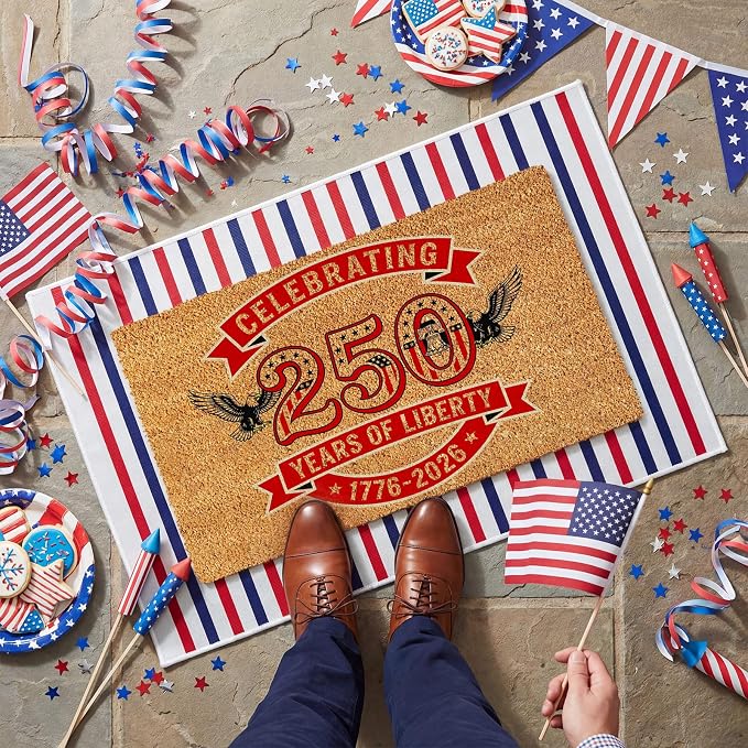 Moucuny 2 Pcs 4th of July Coir Door Mat Outdoor, Patriotic Non-Slip Decor
