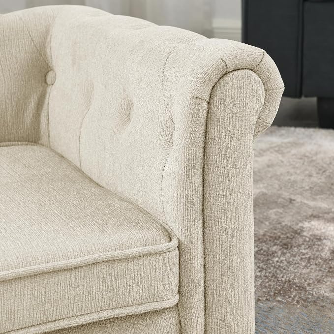 38.9" Upholstery Elevated Dog Sofa with Button‑Tufted Backrest & Rolled Armrests, Pet Couch Bed with Removable Soft Cushion, Comfy Modern Deep Seat Raised Dog Bed for Living Room, Bedroom, Beige