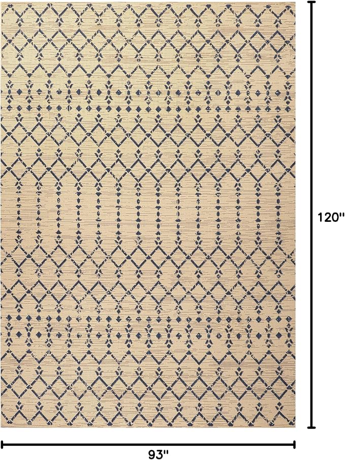 JONATHAN Y Moroccan Geometric Indoor Outdoor Area Rug 8X10 Beige/Navy, Ourika Textured Weave for Backyard, Patio, Porch, Easy-Cleaning, High Traffic, Pet-Friendly, Non-Shedding (SMB108H-8)