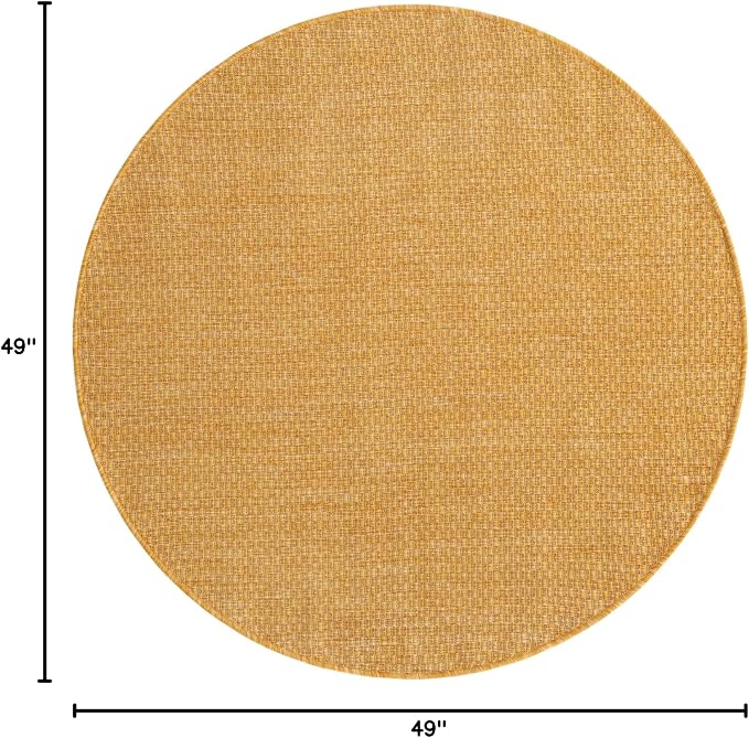 Unique Loom Collection Casual Transitional Solid Heathered Indoor/Outdoor Flatweave Area Rug (4' 1" Round, Corn Harvest Yellow)