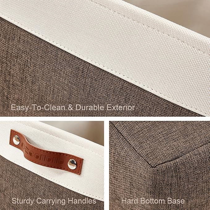 DECOMOMO Storage Bins, Large Fabric Storage Baskets for Shelves 3 Pack | 15 x 11 x 9.5 inches Decorative Linen Closet Organizers (Brown & White)