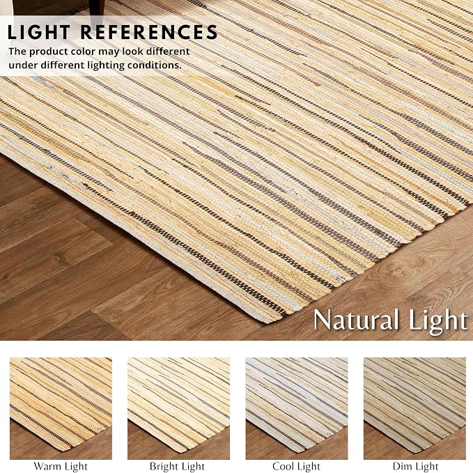 Ramanta Home 100% Cotton Hand Woven Tonal Chindi Rag Rug 3'x5' - Beige, Recycled Reversible Rug, Boho Rustic Farmhouse Rugs for Living Room, Dinning Room, Kitchen Floor Mats - 36"x60"