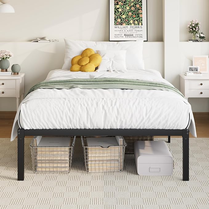 Allewie Twin Bed Frame, 14 inch Metal Beds with Storage Space, Black | Heavy-Duty Metal Platform Beds, Large Under-Bed Storage Space, No Box Spring Needed, Easy Assembly