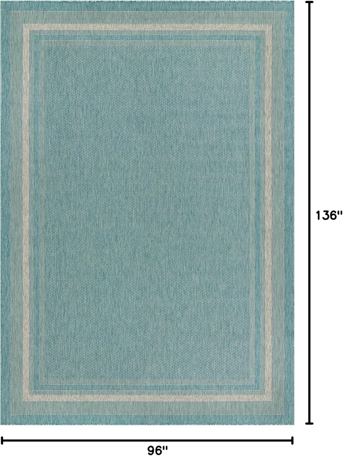 Unique Loom Outdoor Border Collection Area Rug - Soft Border (8' x 11' 4" Rectangle, Aquamarine/ Ivory)