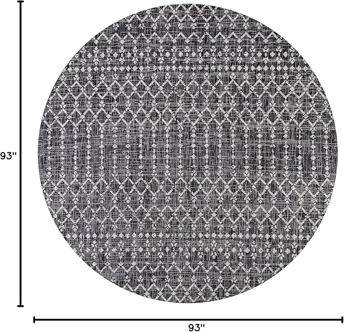 JONATHAN Y Moroccan Geometric Indoor Outdoor Round Area Rug 8 Ft Black/Gray, Ourika Textured Weave for Backyard, Patio, Porch, Easy-Cleaning, High Traffic, Pet-Friendly, Non-Shedding (SMB108F-8R)