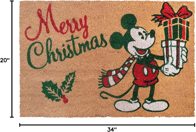 Gertmenian Disney Mickey Mouse Coir Doormat - 2x3 Welcome Mat (2-Pack), Ideal for High Traffic Areas in Front Door, Garage, Entryway - Retro Mickey Home for Christmas, 47321