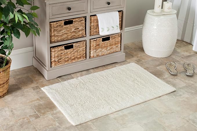 SAFAVIEH Plush Master Bath Collection PMB623N Handmade Natural Cotton Bath Mat, 1 feet 9 inches by 2 feet 10 inches (1'9" x 2'10") (Set of 2)