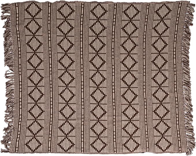 Bloomingville Soft Recycled Cotton Blend Throw with Diamond Pattern, Brown and Beige