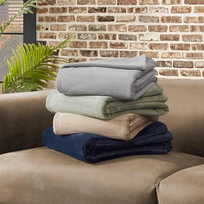 Lucky Brand Solid Plush 50"x70" Throw Blanket, Vintage Blue Indigo - Soft, Cozy, and Timeless Comfort