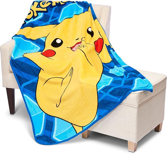 NORTHWEST Pokemon Pikachu Micro Raschel Throw Blanket, Kids Bedding, Girls and Boys, 46" x 60", Glitch Pikachu