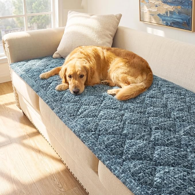 H.VERSAILTEX Chenille Couch Cover for Dogs Washable Soft Large Sofa Covers Sectional Sofa Cover Heather Blending Non-Slip Thick Couch Protector Dog Pet Bed Covers(Heathered Stone Blue, 28" x 83")