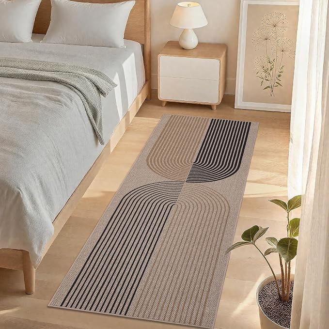 COZYLOOM 2x6 Striped Kitchen Rugs Non Slip Washable, Easy Jute Runner Rug for Hallway, Non Shedding Stain Resistant Foldable Geometric Farmhouse Mats for Entryway, Bedroom, Patio, Nature/Tan