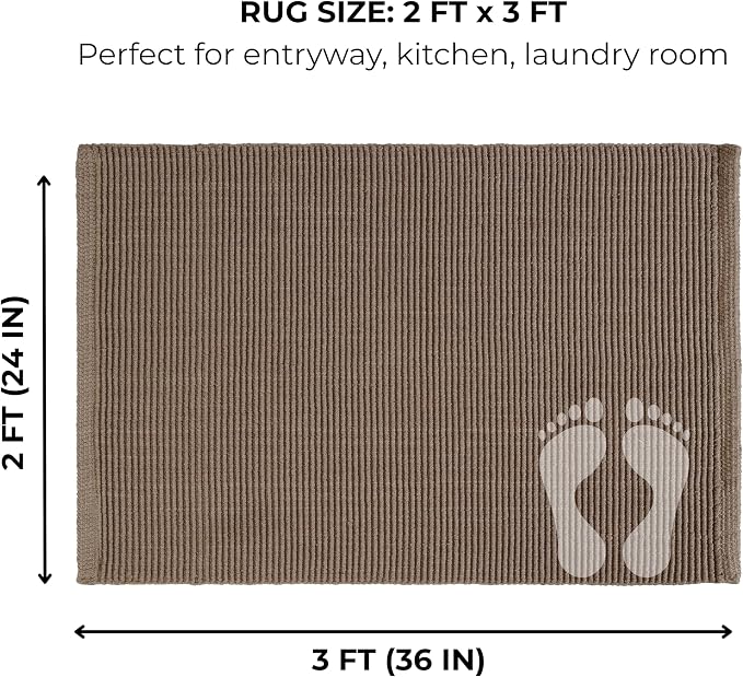 THE BEER VALLEY Woven Entryway Rug 2x3 Feet - Brown Mocha | Non Slip Kitchen Indoor Throw Door Mat for Bedroom, Washable Outdoor Low Pile Patio Rugs