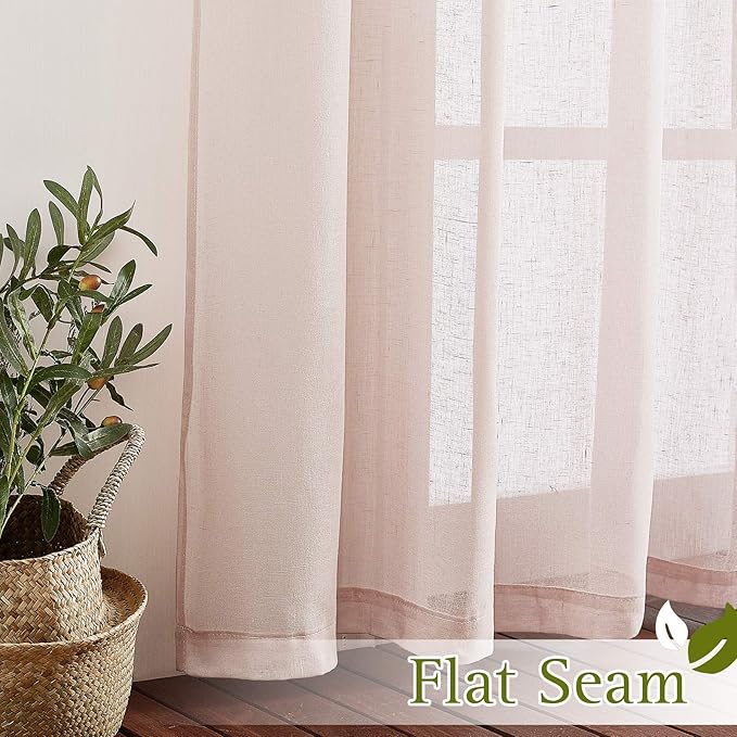 NICETOWN Semi Sheer Linen Pink Curtains - Image 6