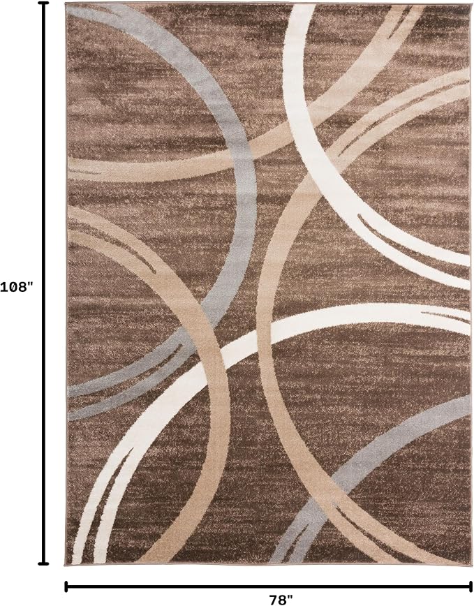 Rugshop Wavy Circles Modern Fade-Resistant Area Rug Brown 6'6" x 9' | Rectangular, Size 6'6" x 9', Living Room, Bedroom, Dining Room, Home Office, Kitchen, Entryway, Hallway, Nursery, Kids Room
