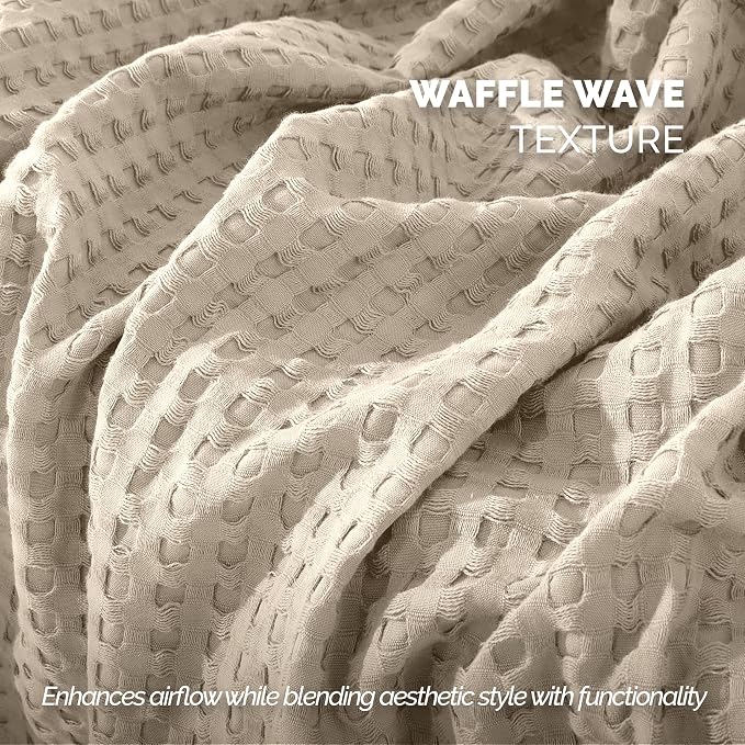 Elegant Comfort Premium 100% Cotton Waffle Blanket - Lightweight Breathable Waffle Weave Bed Blanket - Soft and Warm All Season Blanket for Couch, Sofa and Bed, Queen Size 90x90 Inches, Linen