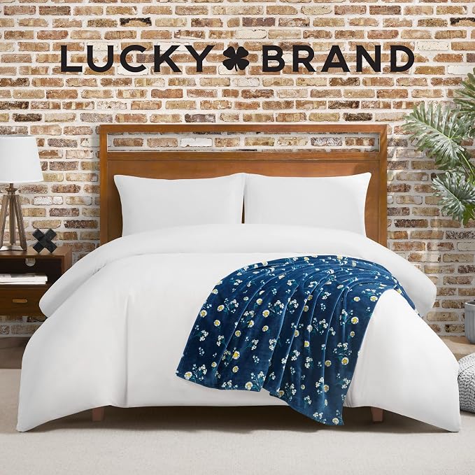 Lucky Brand Daisy Navy Blue Floral 50"X70" Cozy Plush Blanket - Premium Microfiber Throw for Luxurious Comfort and Style
