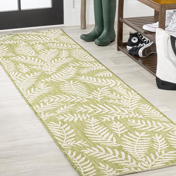 JONATHAN Y Palm Frond Indoor Outdoor Runner Rug 2X8 Green/Cream, Nevis for Backyard, Patio, Porch, Easy-Cleaning, High Traffic, Pet-Friendly, Non-Shedding (SMB119D-28)