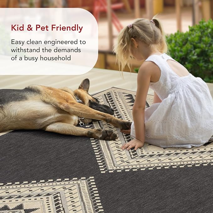 Nuloom Outdoor Performance Collection Landry Charcoal/Ivory, 8' x 10', Soft, High Traffic, Stain Resistant, Easy Clean, Durable Area Rug for Indoor/Outdoor Patio, Deck, Porch, Garden, Courtyard
