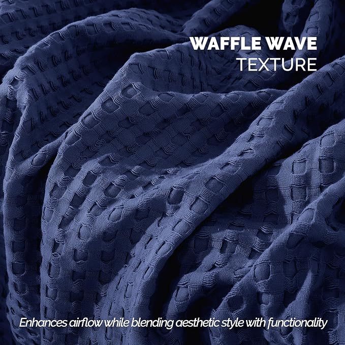 Elegant Comfort Premium 100% Cotton Waffle Blanket - Lightweight Breathable Waffle Weave Bed Blanket - Soft and Warm All Season Blanket for Couch, Sofa and Bed, TwinXL Size 68x90 Inches, Navy Blue