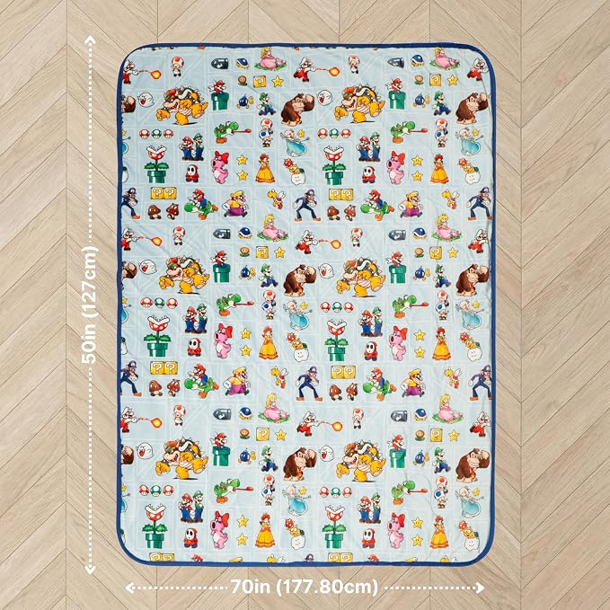 Super Mario Gaming Cooling Throw Blanket, 50 x 70 Inch Versatile Lightweight All-Season Throw, Soft Breathable Cooling Fabric for Couch, Bed & Sofa (Officially Licensed Product) by Franco Calm