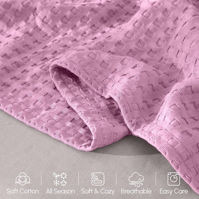 Elegant Comfort Premium 100% Cotton Waffle Blanket - Lightweight Breathable Waffle Weave Bed Blanket - Soft and Warm All Season Blanket for Couch, Sofa and Bed, Queen Size 90x90 Inches, Lavender