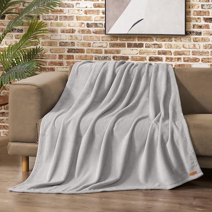 Lucky Brand Solid Plush 50"x70" Throw Blanket, Glacier Gray - Soft, Cozy, and Timeless Comfort