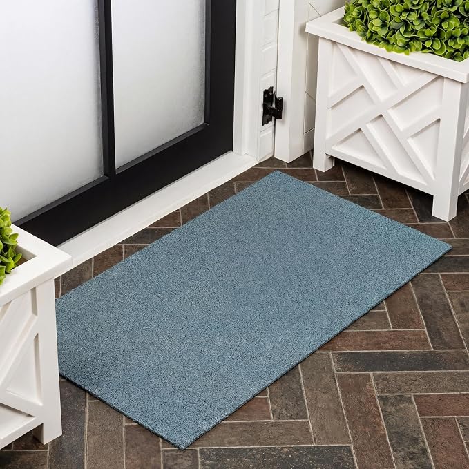 JONATHAN Y Peater Classic Casual Commercial Natural Coir Coastal Blue 3 ft. x 4 ft. Doormat for Entrance, Front Door, Entryway CHG100D-34