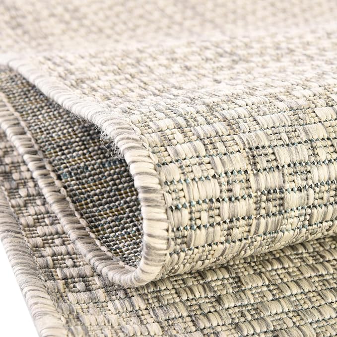 Unique Loom Collection Casual Transitional Solid Heathered Indoor/Outdoor Flatweave Area Rug (13' Square, Light Gray/Ivory)
