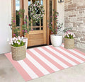 BUAGETUP Outdoor Rug 3'x 5',Pink Striped Area Rug Hand-Woven Cotton Washable Rug Indoor/Outdoor Area Rug Floor Mat for Farmhouse Living Room Bedroom