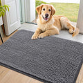 Smiry Dog Door Mat for Muddy Paws 34x21, Absorbent Dirt Trapper, Non-Slip Washable Chenille Entryway Rug for Inside Floor, Dark Grey, Classic Solid