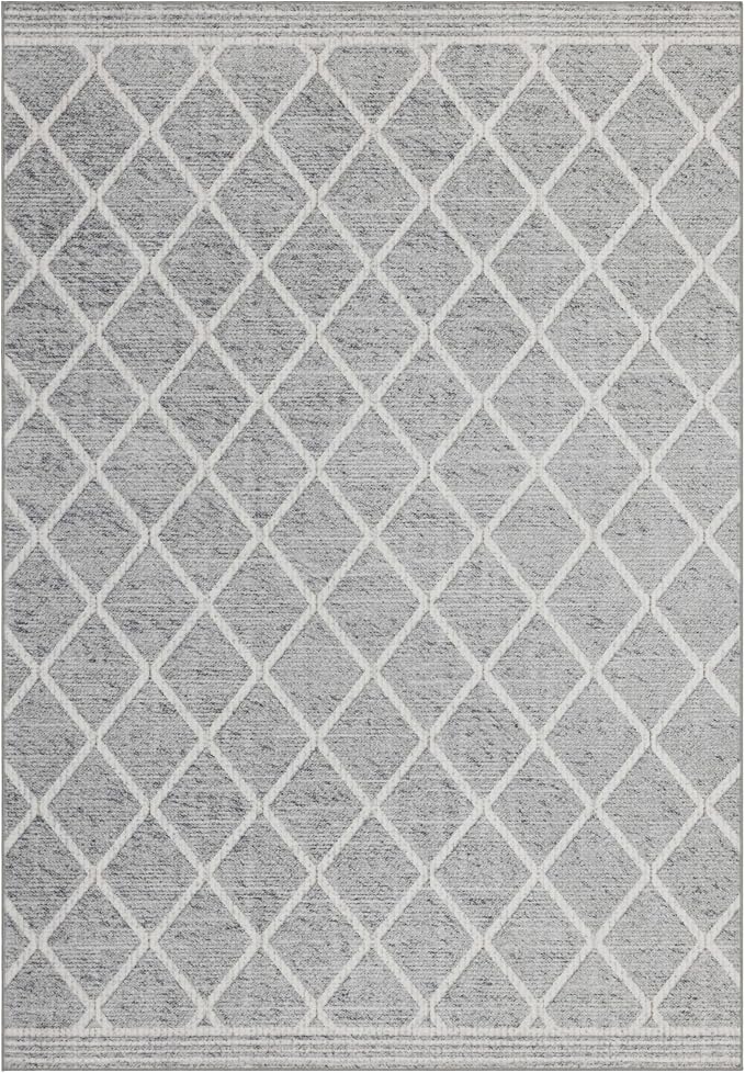 ReaLife Rugs Machine Washable Area Rug - Living Room Bedroom Bathroom Kitchen Entryway Office - Padded Low Pile Stain Resistant Premium - Boho Modern Farmhouse - Tessa - Gray Ivory 7'6" x 9'6"