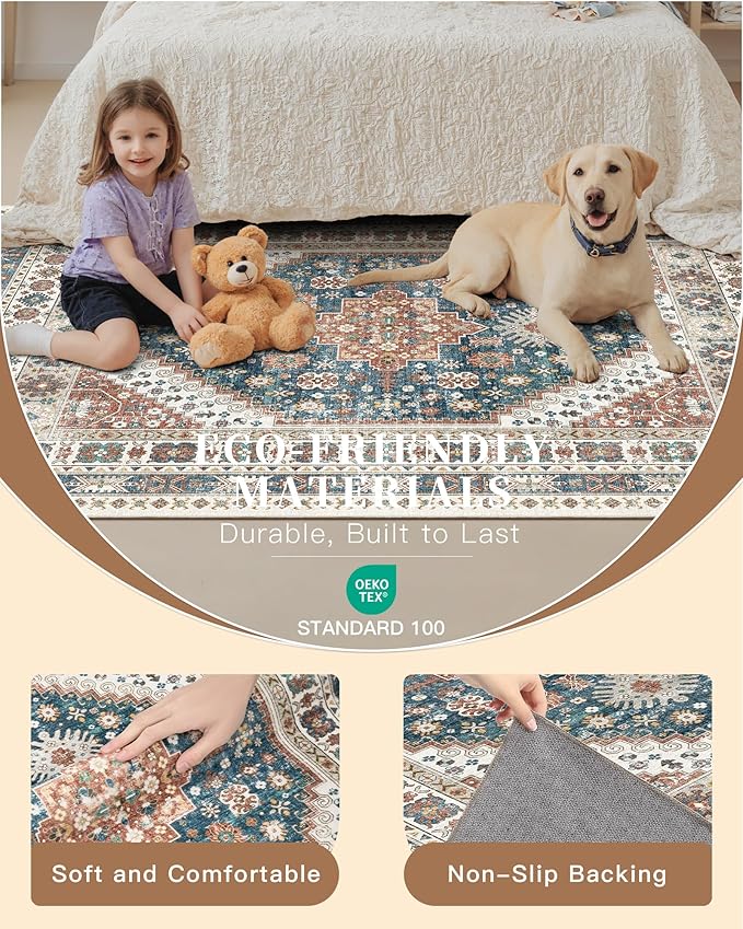 Madane Hallway Runner Rug 2'6''x12' Kitchen Runner, Non Slip Vintage Runners for Hallways Washable Kitchen Rugs Soft Low Pile 2.5x12 ft Rug Runner for Laundry Room, Entryway and Bedroom, Navy Blue