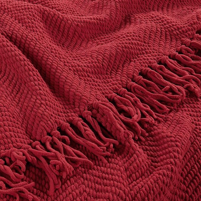 Home Soft Things Red Throw Blanket Knitted Tweed Throw 60'' x 80'', Chili Pepper, Super Soft Cozy Warm Comfortable Breathable Throw for Living Room Chair Couch Bed Sofa Bedroom Décor