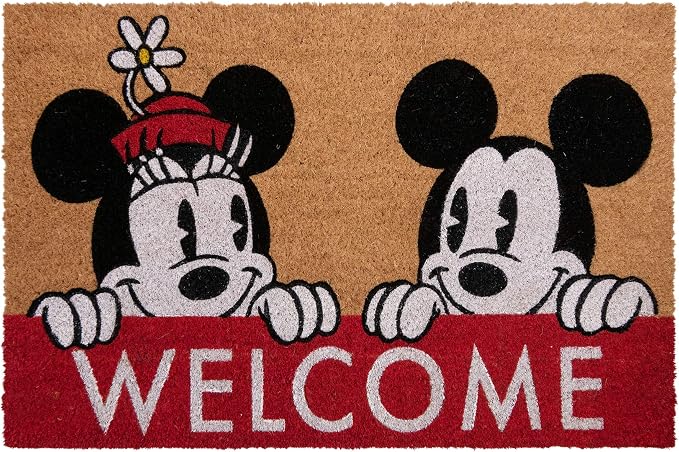 Gertmenian Disney Mickey Mouse Coir Doormat - 2x3 Welcome Mat (2-Pack), Ideal for High Traffic Areas in Front Door, Garage, Entryway - Retro Mickey & Minnie, Multi, 47320