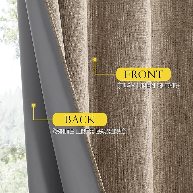 NICETOWN Burlap Vintage Open Linen Weave Flax Thermal Curtains, 100% Blackout Curtains 84" Long for Dining Room, Soundproof Window Treatment Drapes for Hall Room, 42" Wide Per Panel, Set of 2
